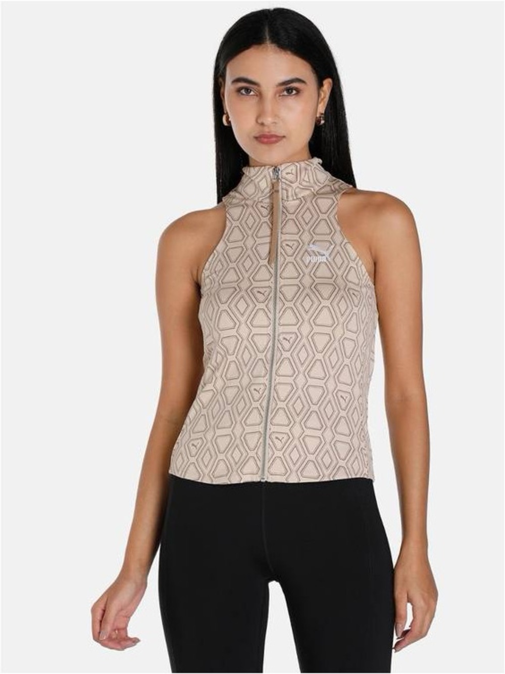 PUMA LUXE SPORT T7 KNITTED TOP LIGHT SAND